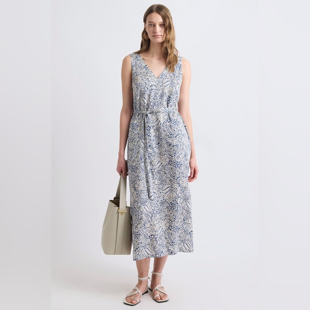RW&CO. Midi shift style dress V neck fro t/back pockets tie belt floral print